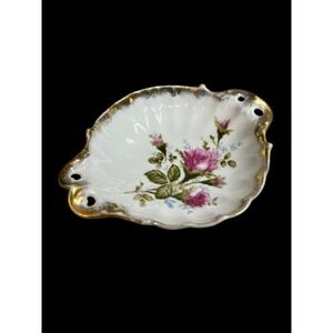 Ching Hua L of M Porcelain Trinket Handled Dish‎ Roses Gold Trim Bridgerton